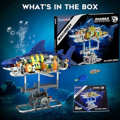 INSOON Mechanical Shark Building Set with LED Light, 687 PCS Movable Ocean Animal with Display Stand, Sea Fish Building Block Toy, Home Decor Gift for Adults Teens Kids Boys Ages 12+ - Image 9