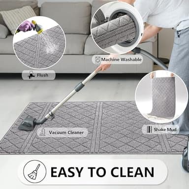 REFETONE Indoor Doormat, Front Back Door Mat 20"x32" Rubber Backing Non Slip Mats, Absorbent Resist Dirt Entrance Rugs for Entryway, Washable Low-Profile Inside Floor Mat for Muddy Wet Shoes, Grey - Image 6