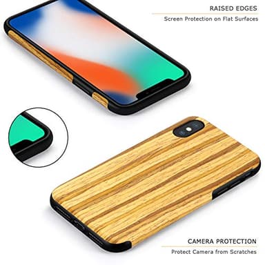 Tasikar Compatible with iPhone Xs & iPhone X Slim Case, Wood Grain Design, Easy Grip, Wireless Charging Compatible, Teak - Image 3