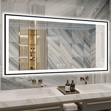 EchosLife 72x36 Bathroom Mirror With Lights - Black Aluminum Framed (Front and Backlit), Anti-Fog LED Lighted Bathroom Mirror,Stepless Dimmable Vanity Mirror,3 Colors Smart Mirror(Horizontal/Vertical) - Image 1