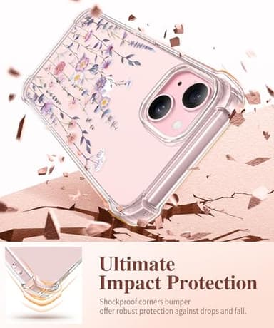 GVIEWIN for iPhone 15 Case, [3 in 1] with Screen Protector & Camera Lens Protector, Clear Soft Shockproof Slim Fit Floral Phone Cover for Women Girls 2023 6.1" (Floratopia/Colorful) - Image 4