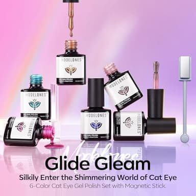 modelones Cat Eye Gel Nail Polish Set, 6 Colors Coloful Neon Galaxy Champagne Lake Blue Grape Purple Gold Brown Hot Pink 9D Glassy Cat Eye Glitter Gel Polish with Magnet LED Soak Off Manicure Gift - Image 7