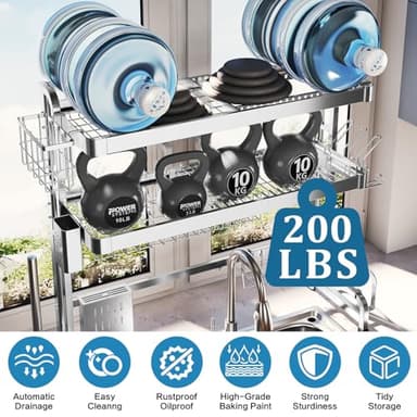 LIVOD Over The Sink Dish Drying Rack,3 Tier Adjustable Length Full Stainless Steel Large Storage Kitchen Dish Rack,for Kitchen Counter Expandable Multifunctional Organizers,Silver (25.98-37.6") - Image 9