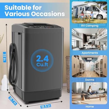 Nictemaw 17.8 lbs Portable Washing Machine, 2.4 Cu.ft Full Automatic Portable Washer with 10 Wash Programs, 8 Water Levels, Built-in Drain Pump, Washer Dryer Combo for Apartment, Home, Dorm, RV, Grey - Image 8