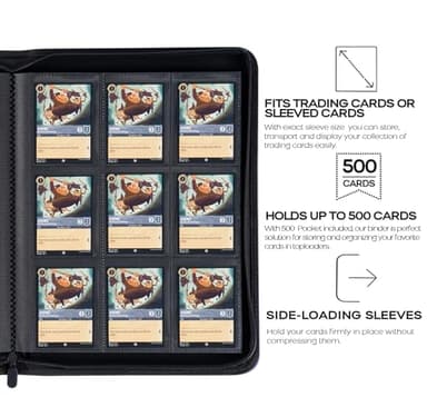 Binder for Lorcana Cards, Premium 9 Pocket Trading Card Album with 500 Pockets & Playmat Compatible with Lorcana Cards, Tokens and Rules sheet - Classic Black - Image 3