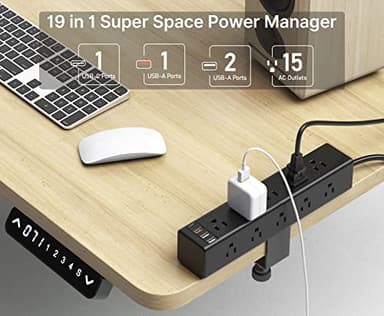 CCCEI Standing Desk Clamp Power Strip with 15 Outlets, Black Desktop Edge Mount Surge Protector Outlet, Fast Charging USB-A and 45W USB-C Ports, 10 FT Flat Plug, Black Fit 1.6 inch Table top. - Image 2