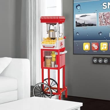 Nostalgia Popcorn Maker Machine - Professional Cart With 2.5 Oz Kettle Makes Up to 10 Cups - Vintage Popcorn Machine Movie Theater Style - Red & White - Image 5
