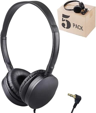 XOSDA Kids Bulk Headphones for Classroom 5 Pack, Wholesale Children Class Set Headphones for Schools, Student, Libraries, Computer Lab(Black,5 pcs) - Image 1
