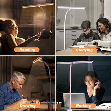 Airlonv LED Desk Lamp for Office Home, Eye-Caring Desk Light with Stepless Dimming Adjustable Flexible Gooseneck, 10W USB Adapter Desk Lamp with Clamp for Reading, Study, Workbench (Pink) - Image 5