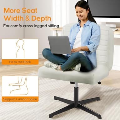 VECELO Armless Criss Cross Chair Legged No Wheels, Swivel Height Adjustable Fabric Wide Seat for Make Up/Bedroom/Small Space - Image 3