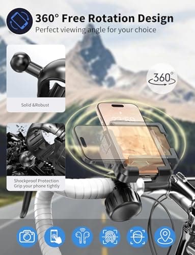 Motorcycle Phone Mount, [No Block Camera] Bike Phone Holder Mount, [Silicone Wrapped] Handlebar Cell Phone Mount for Bike/Scooter/ATV, Fits iPhone 17/16/15/14/13 Pro Max & 4.7"-7" Phones, Black - Image 5