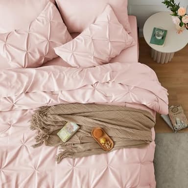 CozyLux Full Size Comforter Sets Blush Pink, 7 Pieces Pintuck Bed in A Bag Pink Comforter Full Size, Pinch Pleat Bedding Sets with All Season Comforter, Sheets, Pillowcases & Shams - Image 9