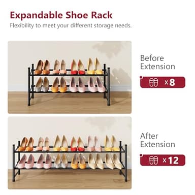 Tajsoon Expandable Shoe Rack for Closet 2 Tier, 28“-41“ Adjustable & Stackable Shoe Shelf Storage, Metal Shoe Rack Organizer for Front Door Entrance, Closet, Garage, Entryway, Black - Image 7