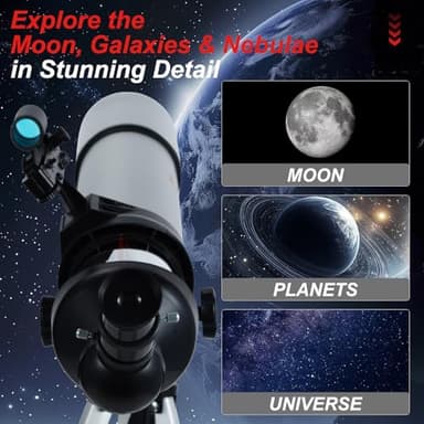 Telescope for Kids Adults 80mm Aperture 600mm Refractor Telescopes High Magnification Astronomical Telescope for Beginner, Telescopio with Phone Adapter Carrying Bag Tripod - Image 7