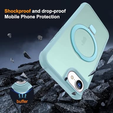 SKYLMW Compatible with iPhone 16E Case with Invisible Magnetic O-Ring Stand Military-Grade Translucent Case for iPhone 16E 6.1" 2025 [Compatible with Mag-Safe][Great Grip Feeling], Blue - Image 7