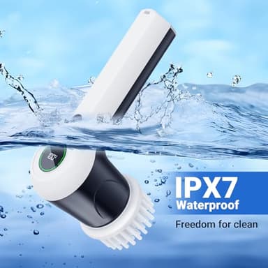 PUFTEM Electric Spin Scrubber, Cordless Shower Scrubber with Battery Level Display, 2 Speeds Electric Scrubber for Cleaning with 6 Replaceable Heads, Cleaning Brush for Bathroom/Sink/Window - Image 5