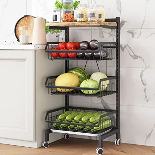 COVAODQ Fruit Basket 4-Tier Adjustable Fruit Vegetable Basket Cart Metal Wire Storage Cart Rolling Pantry Utility Kitchen Cart - Image 1