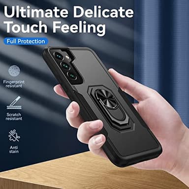 Compatible with Samsung Galaxy S22 Case with Screen Protector[Not for S22+],Heavy Duty Shockproof Full Body Phone Cover,Built in Finger Ring Stable Kickstand,2022 Black Matte - Image 5