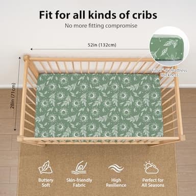 FIEMOL Baby Crib Sheets for Boys and Girls, 3 Pack Fitted Toddler Bed Sheets Neutral for 52”x28” Standard Crib and Toddler Mattresses, Super Soft Microfiber Green Starry Sky - Image 3