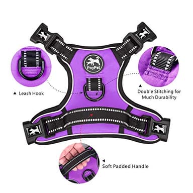 PoyPet 2019 Upgraded No Pull Dog Harness with 4 Snap Buckles, Reflective with Front & Back 2 Leash Hooks and an Easy Control Handle [NO Need Go Over Dog’s Head](Purple,L) - Image 3