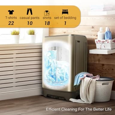 BORCOLO Portable Washing Machine, 17.7lbs Full-Automatic Small Washing Machine for Apartment, 10 Wash Programs with Drain Hose Dorm Size Portable Washer for RV, Home, College, Gold - Image 4