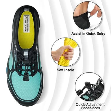 Water Shoes for Men Women River Shoes Adult Swim Beach Lake Pool Aqua Socks Barefoot Quick Dry for Hiking Surfing Kayaking Cruise Ship Essentials Size Women 8.5 / Men 7(Black Green) - Image 4