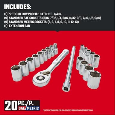 CRAFTSMAN Mechanics Tool Set, 1/4 Inch Drive, 20 Piece (CMMT12108) - Image 3
