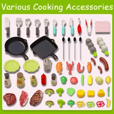 Barbecue Grill Toy Set, Kids BBQ Grill Playset with Smoke Sound Light Simulation Camping Cooking Interactive Toys Christmas Birthday Gift for Toddlers Girls Boys 2-6 - Image 3