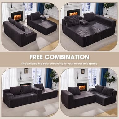 Hobestluk 96” Modular Sectional Sofa Couches L-Shape Couch 3 Seat Modular Sofa Memory Foam Sectional Couches for Living Room, Cloud Couch with Oversized Chaise (Grey, Stripe (Right Facing Chaise)) - Image 8