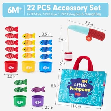 Toddler Toys Montessori Toys for 1 Year Old Boy Girl Birthday Gift -10 in 1 Cloth Fishing Game for Toddler Christmas Gifts 1-3 with Stacking Cups- Number Counting, Color Sorting, Shape Learning - Image 8