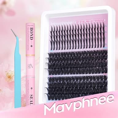 Russian Lash Extensions Kit Spikes Lash Individuals 100D 120D Volume Eyelash Clusters D-Curly Lash Clusters Kit 12-19MM DIY Eyelash Extensions with Bond and Seal Eyelash Glue and Tweezers by Mavphnee - Image 9