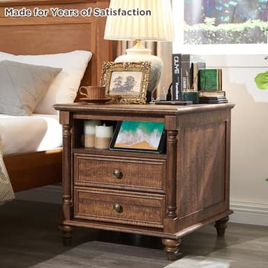 T4TREAM 24'' Farmhouse End Table w/4 Solid Wood Feet, Large 2 Drawers Wide Sofa Side Table with Charging Station, Tall Rustic Wood Square Nightstand for Living Room, Bedroom, Office,Reclaimed Barnwood - Image 5