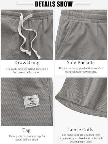 PLEPAN Mens Casual Shorts Drawstring 7 inch Corduroy Summer Beach Short Light Grey Large - Image 4