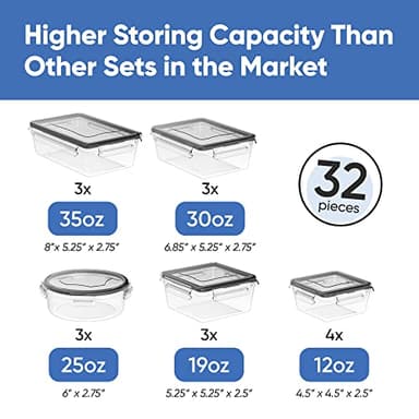 Chef's Path 32 Piece Airtight Food Storage Containers with Easy Snap Lids, 16 Containers and Lids, Stackable Kitchen and Pantry Canisters for Meal Prep and Food Storage - Transparent - Image 2