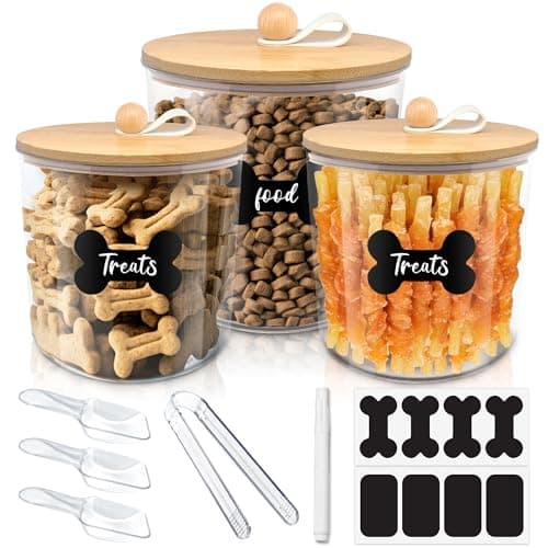 HOYTAMDAR 3 Pack Airtight Dog Food Storage Container, Dog Treat Container Dog Food Containers with Bamboo Lids 8x7''&6x5'',Pet Food Storage Container,Cat Food Container with Scoops,Clamp,Labels,Pen - Image 1
