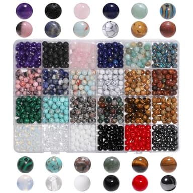 720pcs 6mm Natural Round Stone Beads Gemstone Crystal Loose Beads Smooth Bead for Bracelet Necklace Earring Jewelry Making Kit - Image 1