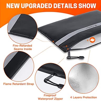 Andyer Fireproof Document Bag with Money Bag - 2 Pack 13.4" x 10" and 11" x 6" Waterproof Fireproof Money Bag for Cash, Small Fireproof Safe Pouch, Fire Proof Bag for Documents/Valuables with Zipper - Image 6