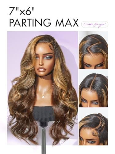 LUVME HAIR 7x6 HD Lace All-Day Comfort Wig 200% Density Hair PartingMax Lace Wigs Highlight Color Loose Body Wave Lace Front Wigs Human Hair Pre Cut Plucked Lace Frontal Glueless 24 Inches Mix Brown - Image 5