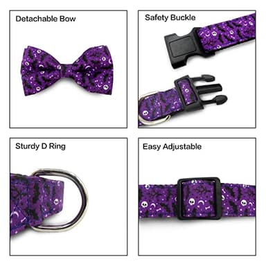 TDTOK Halloween Dog Collar with Bowtie Adjustable Halloween Spooky Dog Collar with Eco Friendly Plastic Buckle Spooky Skull Bat Tree Moon Pumpkin Dog Collar for Small Medium Large Dogs - Image 5