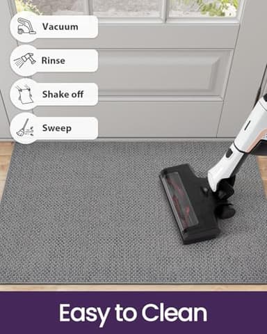 DEXI Door Mat Inside Entrance 32x48, Ultra Non Slip Rubber Backed Dirt Trapper, Low Profile Thin Welcome Doormat, Absorbent Easy Clean Entry Mats for Entryway, Patio, Grey - Image 5