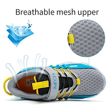 JMFCHI Boys Girls Kids' Sneakers Knitted Mesh Sports Shoes Breathable Lightweight Running Shoes for Kids Fashion Athletic Casual Shoes Grey Blue 1.5 Little Kid - Image 3