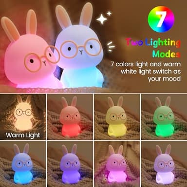 Bunny Lamp for Kids,Rabbit Night Light with Color Changing, Rechargeable LED Nightlight for Easter Gift,Silicone Bedside Touch Lamp,3 Levels Dimmable/Timmer Nursery Bedroom Light, Baby Room Decor - Image 2