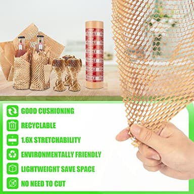 Honeycomb Packing Paper, MINHAO 15"x100' Eco Friendly Packing Paper for Moving Recyclable Honeycomb Paper Moving Supplies Bubble Paper Wrapping Protective Roll, With 36 Fragile Sticker Labels - Image 2
