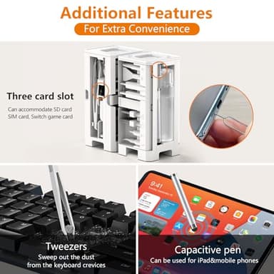 Cell Phone Cleaning Kit, iPhone Cleaning Kit for Charging Port Cleaner Keyboard Cleaning Kit for Airpods/Android/USB C/Earbuds/Laptop/iPad/Camera Lens with Stylus Pen, SIM Tool, Screen Brush (White) - Image 4