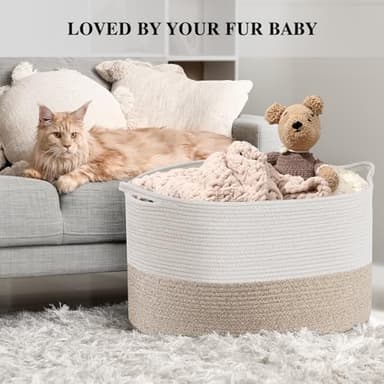 Throw Blanket Basket for Living Room, Extra Large Cotton Rope Basket for Storage, Woven Laundry Towel Hamper with Handles, Baby Toy Storage, 22" x 22" x 14" Pillow Bin - Image 6