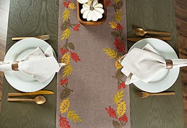 DII Fall Table Décor Embroidered Tabletop for Thanksgiving Dining, Table Runner, 14x108, Shimmering Leaves - Image 6