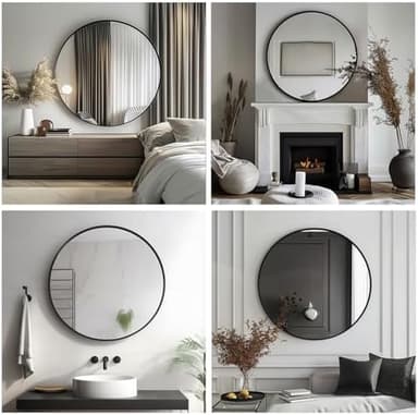 Black Round Mirror, Round Mirror 24 inch, Black Circle Mirrors Metal Frame, Wall Mounted Mirrors for Living Room, Bathroom, Wall, Entryway, Rustic - Image 7