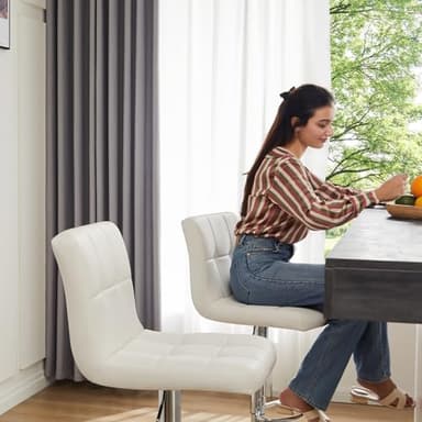 Sweetcrispy Bar Stools Set of 4, Armless PU Leather Adjustable Swivel Barstools, Hydraulic Kitchen Counter Height Thickened Seat Cushion Square Island Countertop Chairs with Back - Modern White - Image 2