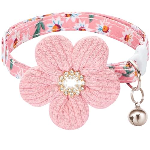 Cat Collar, HYQHYX Breakaway Kitten Collar with Flower,Rhinestone Kitty Collar with Bell, Floral Pet Collar with Safety Buckle for Cats and Puppy Dog - Image 1