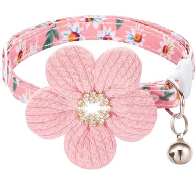 Cat Collar, HYQHYX Breakaway Kitten Collar with Flower,Rhinestone Kitty Collar with Bell, Floral Pet Collar with Safety Buckle for Cats and Puppy Dog - Image 1